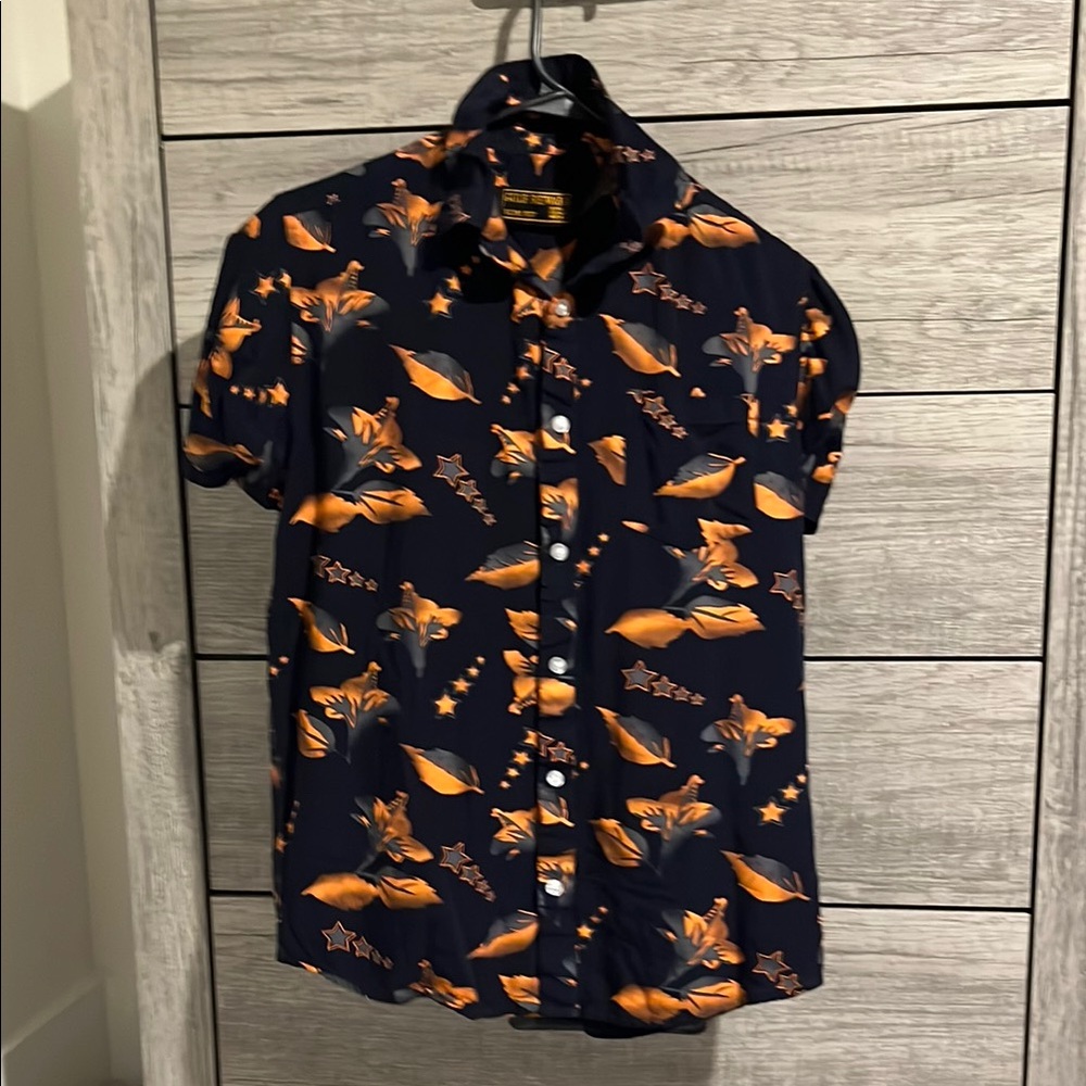 Navy and Orange Patterned Men's Shirt